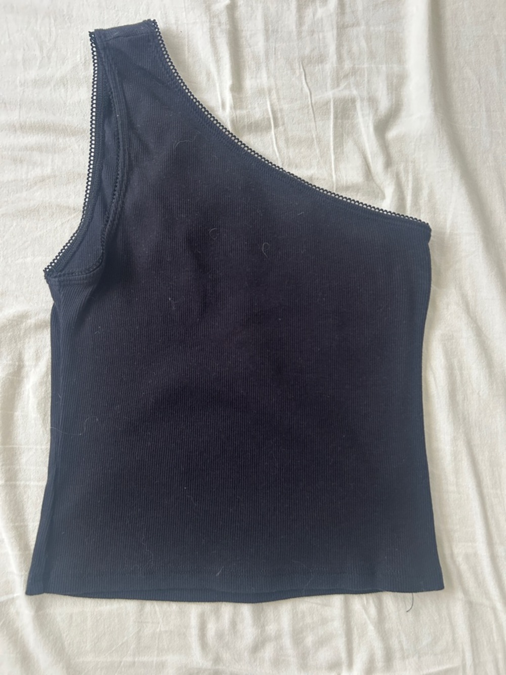 Reformation One-Shoulder Black Ribbed Tank Top